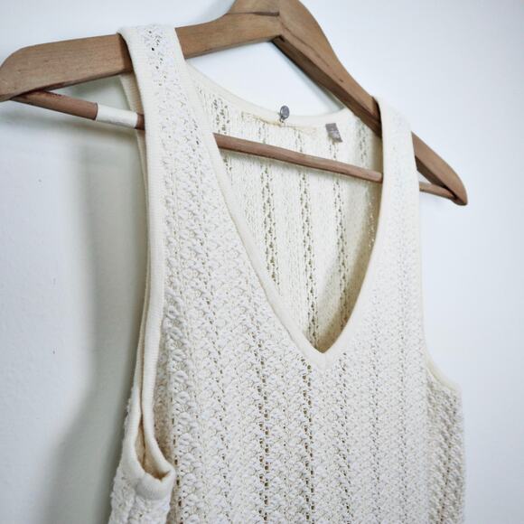 Anthropologie Size S Sleeveless Knit Tunic Fringe Hem Cream - Picture 4 of 12